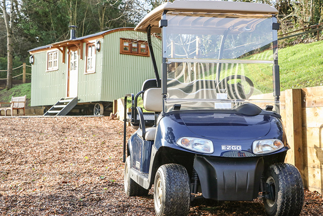Guests' personal golf buggy at Little Silver Leaf Shepherd's Hut